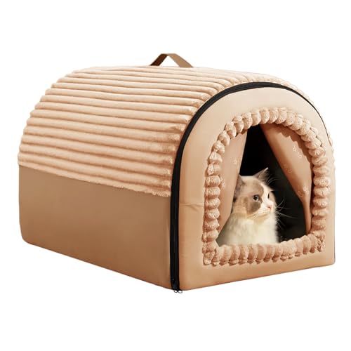 [Innovista] 猫 ベッド 冬 キャットケイブベッド 猫ハウス 洗える メモリーフォーム ペットハウス ドーム型 持ち手付き 室内 小型犬用 落ち着くコージーネスト 潰れ防止 折り畳みデザイン (ブラウン)