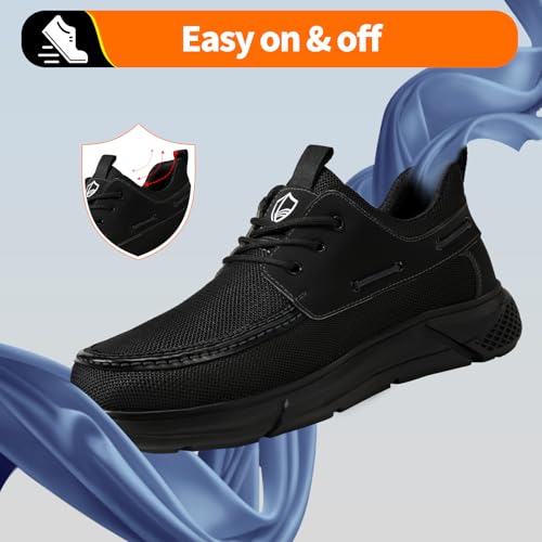 Image of Steel Toe Shoes for Men Lightweight Safety Work Shoes with Kevlar Puncture Resistant Midsole Comfortable Low Top Work Shoes for Warehouse Factory Light Construction