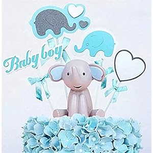 JeVenis 2 STKS Olifant Cake Decoratie Jongen Baby Douche Centerpieces Zijn Een Jongen Cake Topper Bay Douche Cake…