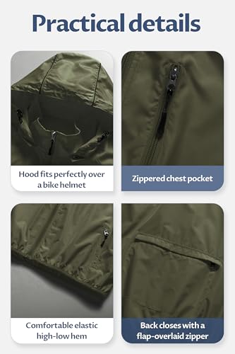Image of CREATMO US Men's Packable Waterproof Running Rain Coats Reflective Cycling Jacket Windbreaker With Removable Hood