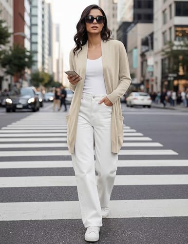 Image of GRACE KARIN Long Cardigan for Women Lightweight Open Front with Pockets | Oversized Cardigan Sweaters for Women, Soft Knit, Casual Fall Clothes, Layering Piece for Fall, Winter & Office Wear