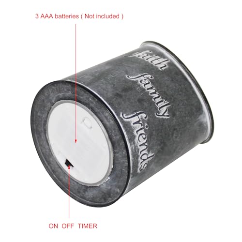 Image of CVHOMEDECO. Vintage Galvanized Can Flameless LED Candle, Real Wax in Antique Galvanized Jar FFF Flickering Candle with Remote Control for Tabletop Wall Decor. H 8 Inch, Gray