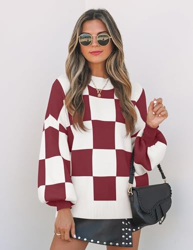 Image of ZESICA Women's 2026 Fall Striped Pullover Sweaters Tops Fashion Outfits | Checkered, Mock Neck, Oversized, Trendy Casual Loose Fit, Cute, Chunky Cozy Holiday Winter Clothes