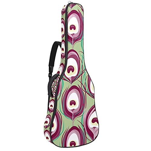 Sac à dos guitare à motif paon fuchsia coloré avec double bandoulière réglable