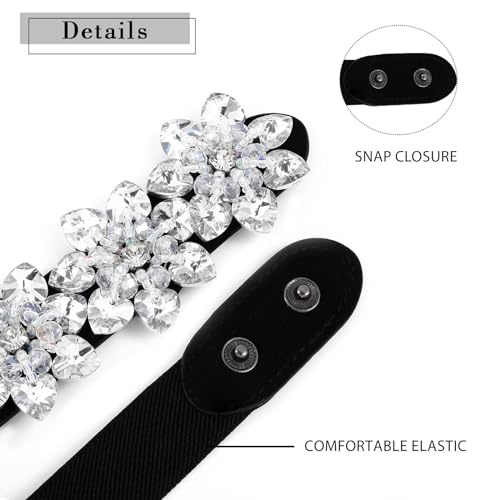 Black Stretch Belt Rhinestone Skinny Belts Crystal Waist Belt Cinch Belt for Women and Girls3