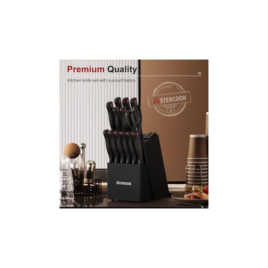 Astercook-Kitchen-Knife-Set-15-Pieces-knives-Set-with-Built-in-Sharpener-High-Carbon-German-Stainless-Steel-Chef-Knife-Block-Sets-Sharp-Rust-Resistant-Dishwasher-Safe-Black Astercook Kitchen Knife Set, 15 Pieces knives Set with Built-in Sharpener, High Carbon German Stainless Steel Chef Knife Block Sets, Sharp & Rust Resistant Dishwasher Safe Black