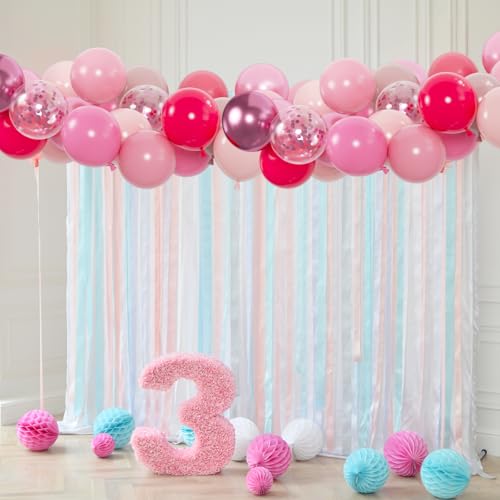 Image of 100pcs Pink Balloons Kit - 12 Inch Assorted Metallic Pearl Pastel Blush Pink Confetti Balloons for Birthday, Baby Shower, Anniversary, Wedding, Valentine's Party Decorations (2 Ribbons)