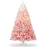 Artificial Christmas Tree with 250 Warm White LED Lights, 6Ft Pink Gradient Snow Frosted Xmas Tree for Holiday Decoration with 750 Realistic Branch Tips & Metal Stand