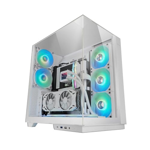 MARS GAMING MC-3GF, Gaming ATX Case, Triple Tempered Glass, 2x 120mm ARGB Rear Fans, Vertical GPU Mount, PC Tower with Liquid Cooling Support up to 360mm, White