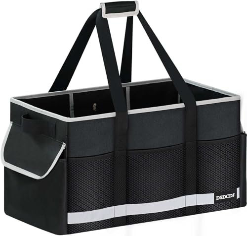 DSDCDJ Upgrade Extra Large Utility Tote Bag with Reflective Strip Standing Reusable Grocery Bags with Hard Bottom & 4 Sided Reinforced Collapsible Utility Tote with Handles for Shopping Beach Car