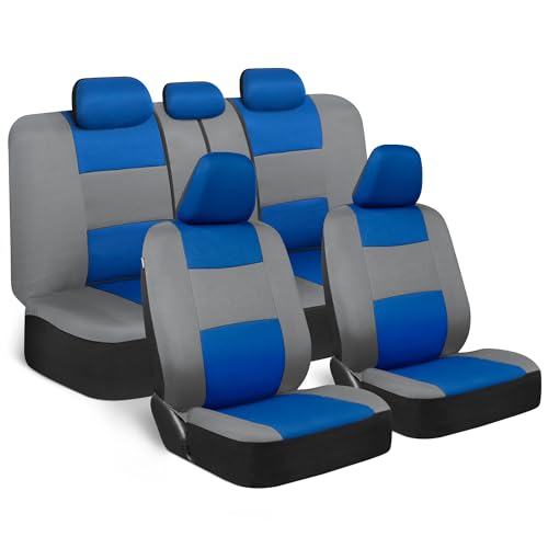 Image of BDK PolyPro Car Seat Covers Full Set in Blue & Gray - Front and Rear Split Bench Seat Covers for Cars, Easy to Install Car Seat Cover Set, Car Accessories for Auto Trucks Van SUV