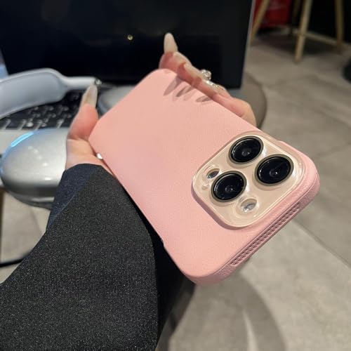Coque de téléphone de luxe cuir rose iPhone 16 fine sans cadre anti rayure