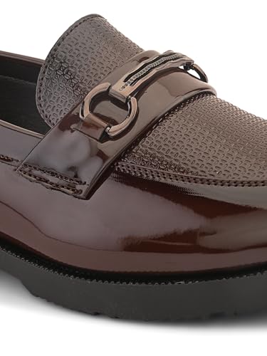 Image of STANPHORD Men Glossy Horsebit Loafer Shoes | Shiny PU Slip-On Moccasins | Cushioned Anti-Slip | Office Formal Party Business Wear(TPSL 25013)