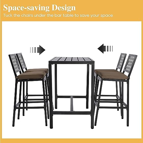5-Piece-Outdoor-Patio-Bar-Set-Bar-Height-Patio-Dining-Set-Weather-Resistant-Bistro-Counter-Pub-Set-with-Cushions-Slatted-Tabletop-for-Backyard-Garden-Yard 5 Piece Outdoor Patio Bar Set Bar Height Patio Dining Set Weather Resistant Bistro Counter Pub Set with Cushions Slatted Tabletop for Backyard Garden Yard