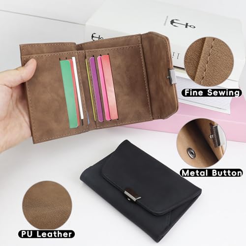Trifold Wallets for Women, Soft PU Leather Slim Card Wallet Compact Mens Trifold Wallets with Snap Ladies Wallet for Working Traveling Shopping (Brown)3