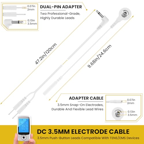 Image of 6 Pcs TENS Wires Pin Electrode DC 3.5mm Plug Cables | Electrode Lead Wire Adapters, Featuring Pin & Snap Connections for TENS, EMS, IF Units