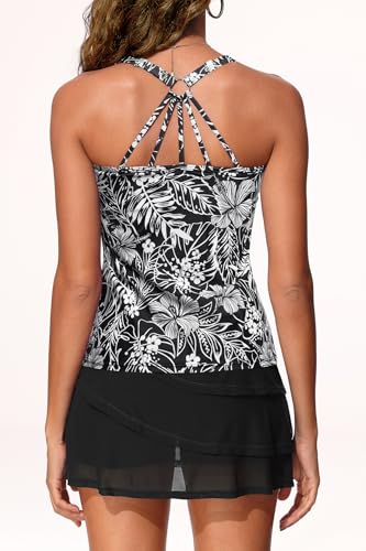 Image of Yonique Two Piece Tankini Swimsuits for Women with Shorts Tummy Control Bathing Suits Athletic Swimwear