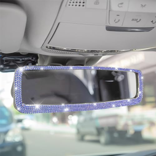Image of Osilly Bling Car Rearview Mirror, Decorations Rear View Mirror with Crystal Rhinestones & Diamonds, Car Interior Trim Accessories, Clip-on & HD Glass, Sparkly Gift for Mother Women Girls (Blue)