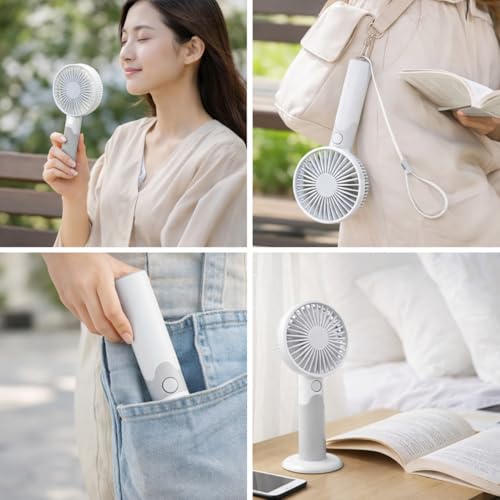 Image of One94Store Mini Handheld Fan, USB Rechargeable Fan with 1800mAh Battery, 6 Speed Cooling for Home Office Travel, White & Grey - Mini Fan, Small Fan, USB Fan, Hand Fan, Portable Fan