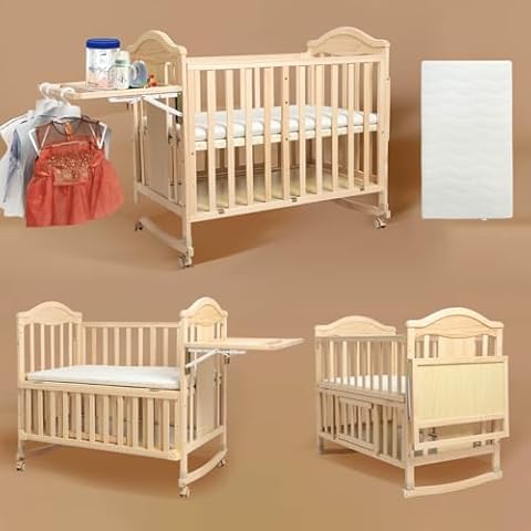 Flwrgirl Mini Baby Cribs 4-in-1 Convertible - Cunas para Bebes with Changing Shelf and Mattress Included,2025 Wood Baby Bassinets Bedside Crib Sleeper,Unpainted Cover