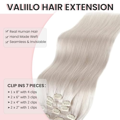 Image of 20 Inch Hair Extensions Real Human Hair, Ice White Clip in Human Hair Extension Virgin Hair Bundles for Thinning Hair Remy Extension Hairpieces with Clips 7 Pieces 70G