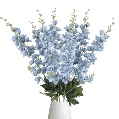 8PCS Dusty Blue Delphinium Artificial Flowers 33.5 Faux Delphinium Stems Larkspur Silk Flowers for Wedding Table Centerpieces Home Garden Decor(Dusty Blue)