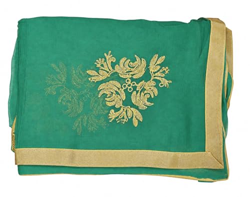 Image of Youthquake Golden Embroidered Work Chiffon Dupatta For Womens & Girls With 4 Side Gold Lace