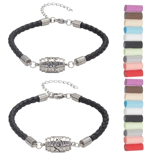WEBEEDY 2 Stück Ätherisches Öl Diffusor Armband Mit 20 Nachfüllpads Für Frauen Männer Edelstahl Retro Verstellbares Aromatherapie Armband Mit Lederarmband Duft Weihnachten Geburtstag