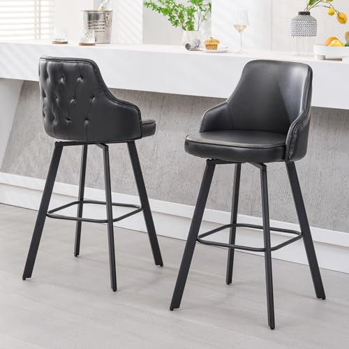 Image of 30 Inch Swivel Bar Stools Set of 2 with Back, Bar Chairs for Kitchen Island