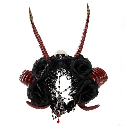 YUGSHNKFC Diadema gótica de encaje oscuro para disfraz de bruja rosa, para espectáculos en vivo, diademas góticas de carnavales y cuernos