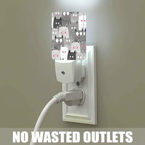 Image of Gray Cartoon Cat Night Light Plug in Wall Lamp Smart Dusk to Dawn Sensor for Home Decorative, Kids Room Bedroom Bathroom Kitchen Hallway Gifts