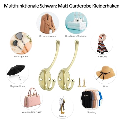 6 Stück Garderobenhaken Brass Vintage Garderobe Haken Retro Kleiderhacken Zinklegierung Garderoben Mantelhaken Metall Wandhaken mit 12 Stk Schrauben Wand Schlüsselhaken für Bad Küche Büro Tür Schrank