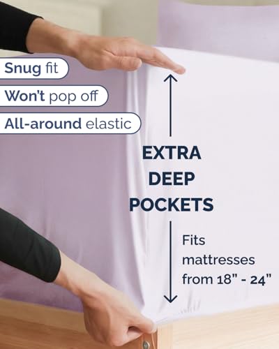 Image of Extra Deep Twin XL Sheet Set - 4 Piece Cooling Bed Sheets - Light Lavender | Hotel Luxury Bed Sheets Set, Easy & Secure Fit, Ultra-Soft, Wrinkle & Fade Free, Comfy Sheets Set with Extra Deep Pockets
