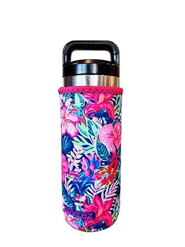 Koverz Water Bottle Sleeve Neoprene Insulated Bottle Sleeve Fits 24-30 Oz. Water Bottle Washable and Reusable Large Size Hibiscus
