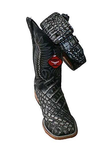 Dona Michi Men's Genuine Cowhide Crocodile Print Leather Western Rodeo Toe Boots-Free Belt