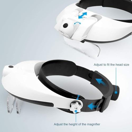 Image of Headband Magnifier, Head Mount Magnifying Glass with LED Light for Close Work Jewelers Loupe Eyelash Extensions Watch Repair Reading