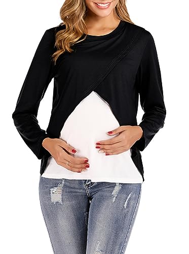 Maglietta Manica Lunga Premaman Maglia Incrociato Sul Seno Maternità T Shirt Bicolore Camicia a Portafoglio Abbigliamento Invernale Allattamento Camicetta per Gravidanza Blusa Incinta Moda Tunica Tops