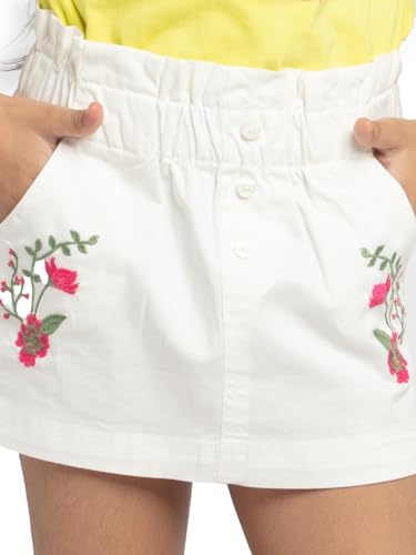 Image of Under Fourteen Girls Paper Bag Waist Band Embroider Skirt | Skirt for Girls | Woven | 6-7 Yrs(Cream)