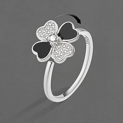Four-Leaf Clover Fidget Spinner Rings for Women Sterling Silver Plated CZ Heart Flower Anxiety Rotate Freely Inspirations Stress Relief Open Stacking Finger Ring Eternity Promise Love Statement Fashion Cubic Zirconia Jewelry Gifts Birthday St Patrick's Day Daughter3