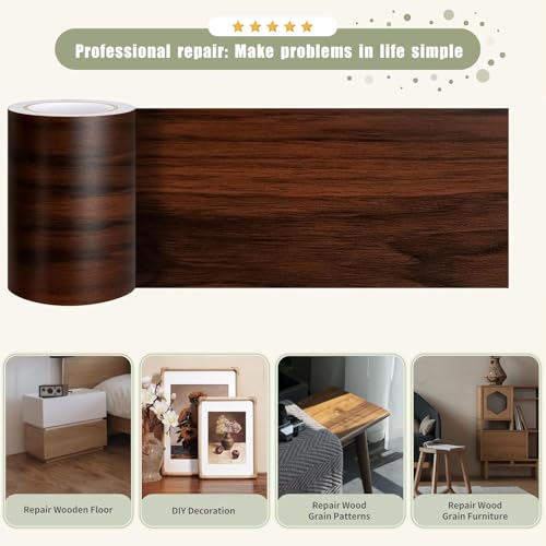 Image of Dark Brown Colour Wood Border Wallpaper Peel and Stick Wooden Contact Paper for Countertops Border, Wall Corners Stickers and Wall Decor Waterproof Self Adhesive 4x240 Inch