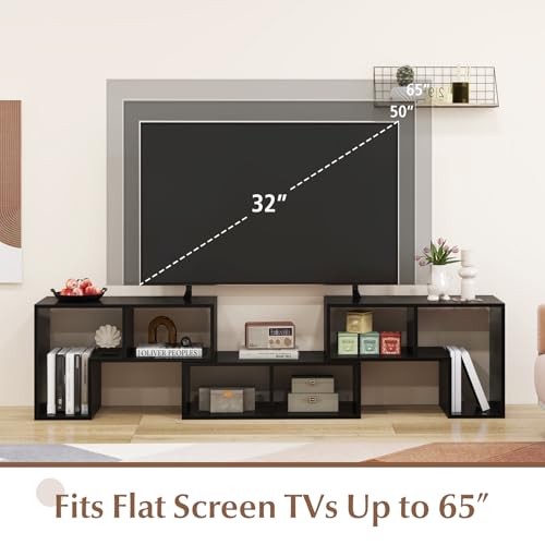 Image of GIANTEX Free-Combination TV Stand for Bedroom - Entertainment Center for 50 55 60 65 Inch TV, 3-Piece Media Console Table with Storage Cubes, Deformable Open Storage Bookcase Shelf (Black)
