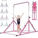 MARFULA Foldable Gymnastic Bar for Kids Ages 3-12, 9 Height Levels, 200 lbs Weight Capacity, 5 Ft Length Gymnastic Kip Bar with Mat, Gymnastic Equipment for Home and Gym Center Indoor Outdoor Use