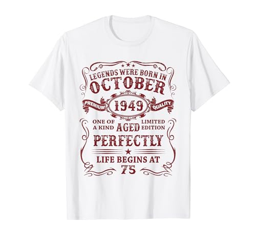 Clásico 1949 Vintage 1949 Las Leyendas Nacen En Octubre 1949 Camiseta