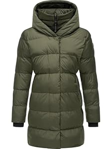 Ragwear Damen Mantel Lange warme Winterjacke mit Kapuze Niara YOUMODO Dark Olive Gr. M