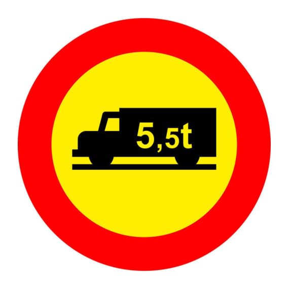 Señal entrada prohibida a vehículos de transporte de mercancías con mayor masa de la indicada en acero galvanizado SEKURECO