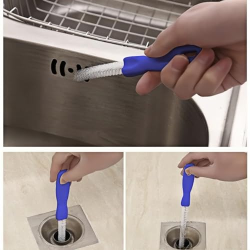 TANSAR 2 Stück Abflussreiniger Bürste, Edelstahl Doppelkopf-Rohrreinigungsbürste, Abflussbürste, Abflussreiniger Sticks Bürste für den Abfluss in Küchen und Duschen