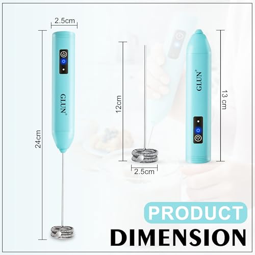 Image of GLUN Portable Coffee Frother Vibe Turquoise Colour 1 Piece, Type-C Port Rechargeable Handheld Milk Frother with 2-Layer Detachable Steel Whisk, Fast Foam Maker for Latte, Cappuccino & Coffee