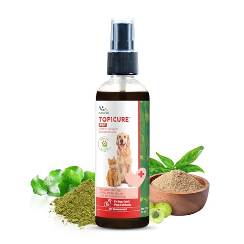 Natural Remedies Topicure Pet Wound Healing Spray, Lick Safe, Non-Irritant, Rapid Healing for Dogs and Cats, Puppies, All-Natural Ingredients, No Gas or Sound, Pet Friendly, Allergy Relief - 75ml