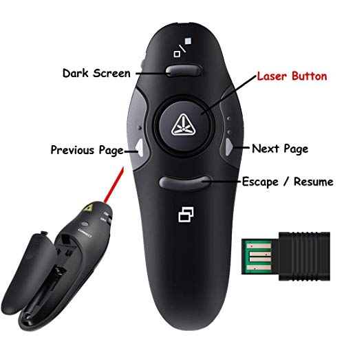 Image of Professional Red Laser USB Wireless Laser Presenter Presentation PPT Pointer Remote Control Slider Changer Controller Hyperlink Volume PPT PowerPoint Clicker for Windows 10 MAC /PC /Laptop