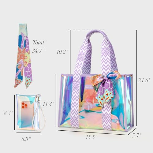F-color Iridesent Beach Bag for Women - Waterproof Beach Tote Clear Pool Bag with Phone Pouch for Cruise Vacation Essentials 6